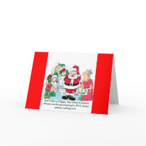 Greeting card with funny cartoon of santa