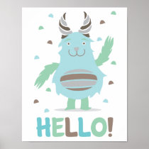 Greetings from a friendly blue monster posters