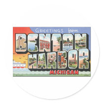 Greetings from Benton Harbor, Michigan Round Sticker