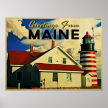 Greetings From Maine Lighthouse Print
