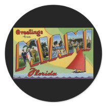Greetings from Miami Florida Round Stickers