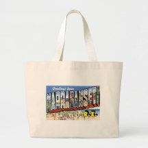 Greetings from Narragansett, Rhode Island! Retro Tote Bags