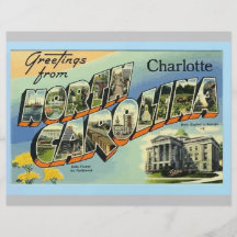 Greetings From North Carolina Charlotte, Vintage Full Color Flyer