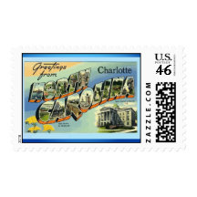 Greetings From North Carolina Charlotte, Vintage Postage Stamps