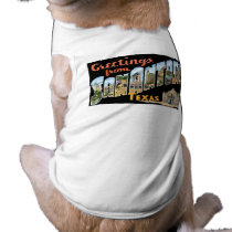 Greetings from San Antonio, Texas! Retro Post Card Pet T-shirt