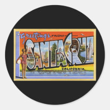 Greetings from Santa Cruz California Round Sticker