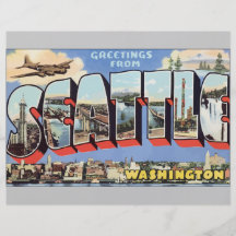 Greetings From Seattle Washington, Vintage Flyer
