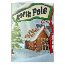 north pole, xmas, christmas, snow, winter, gingerbread, santa, holidays, christmas cards, Cartão com design gráfico personalizado