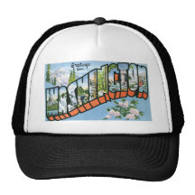 Greetings from Washington state! Vintage Post Card Mesh Hat