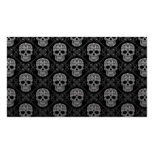 Grey and Black Sugar Skull Pattern Business Card (front side)