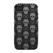 Grey and Black Sugar Skull Pattern Case-Mate iPhone 4 Case