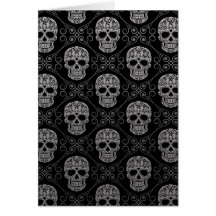 Grey and Black Sugar Skull Pattern Greeting Cards