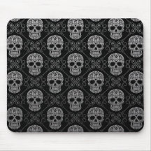 Grey and Black Sugar Skull Pattern Mousepads