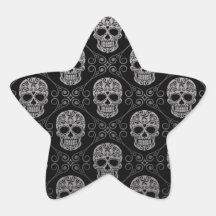 Grey and Black Sugar Skull Pattern Star Stickers