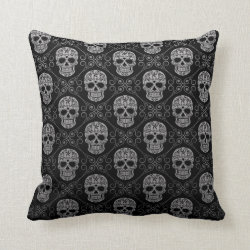 Grey and Black Sugar Skull Pattern Throw Pillows