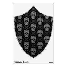 Grey and Black Sugar Skull Pattern Wall Sticker