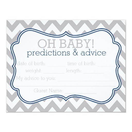 Grey and Blue Chevron Predictions & Advice Card Invitations