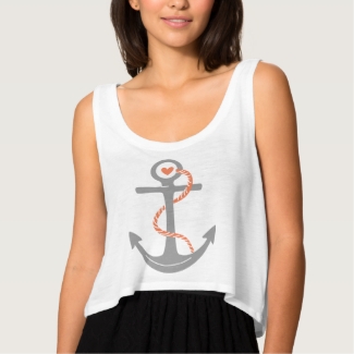 Grey and coral anchor & heart nautical