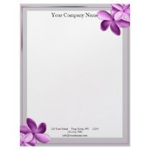 Grey and Eggplant Plumeria Personalized Letterhead