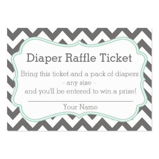 Grey and Mint Chevron Diaper Raffle Ticket Business Cards (front side)