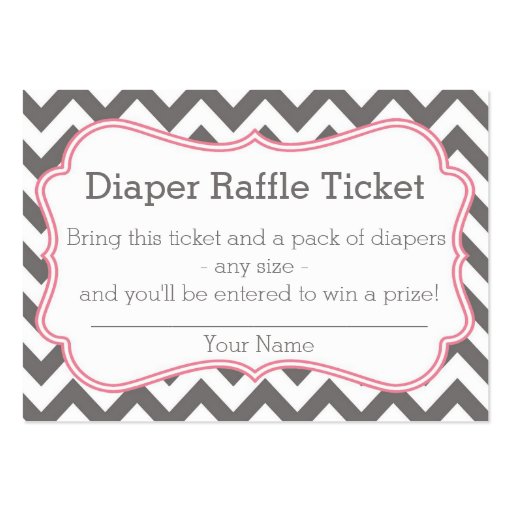 Grey and Pink Chevron Diaper Raffle Ticket Business Cards (front side)
