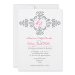 Grey and pink monogram linen wedding Invite