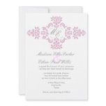 Grey and pink monogram linen wedding Invite