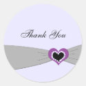 Grey and Purple Ribbon Thank You Round Sticker