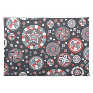 Grey and Red Starry Circles Placemats