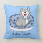 Grey and White Husky in Bed (Boy) throwpillow
