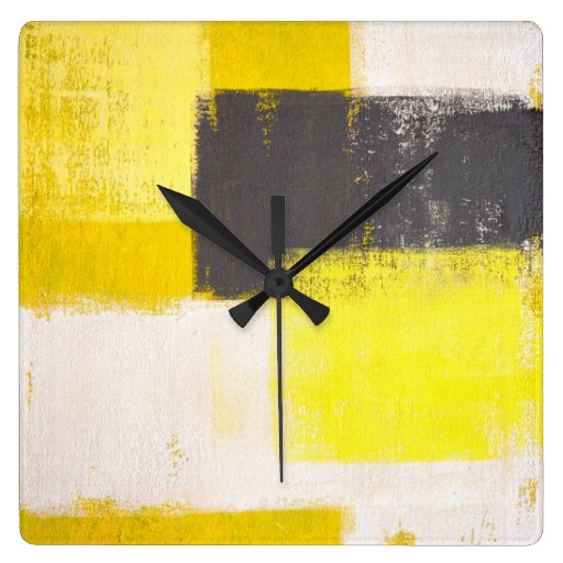 Grey and Yellow Abstract Art Clock Zazzle