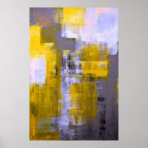 Grey and Yellow Abstract Art Poster