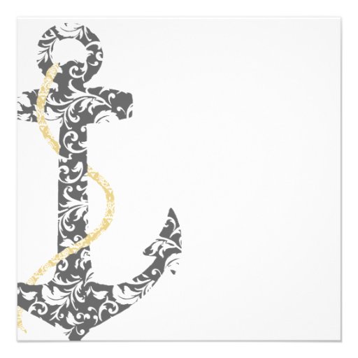 Grey and Yellow Anchor Beach Wedding Invitation