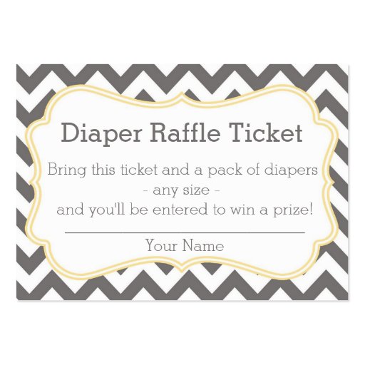 Grey and Yellow Chevron Diaper Raffle Ticket Business Cards (front side)