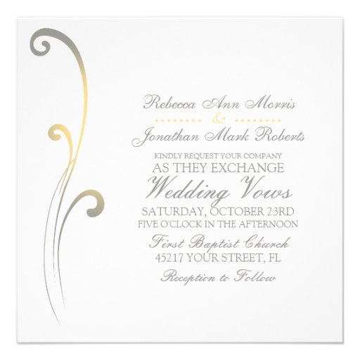 Grey and Yellow Faded Flourish Wedding Invitation