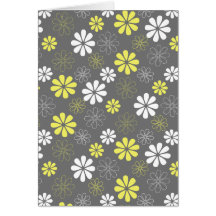 Grey and Yellow Flower Pattern Greeting Card