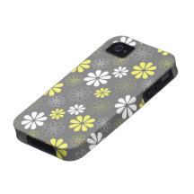 Grey and Yellow Flower Pattern iPhone 4/4S Case