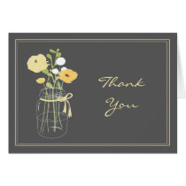 Grey and Yellow Mason Jar Thank You Cards cards