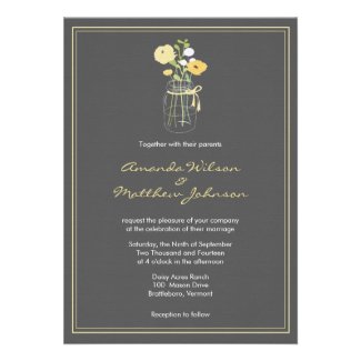 Grey and Yellow Mason Jar Wedding Invitations