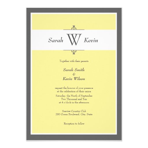 Grey and Yellow Monogram Wedding Invitations