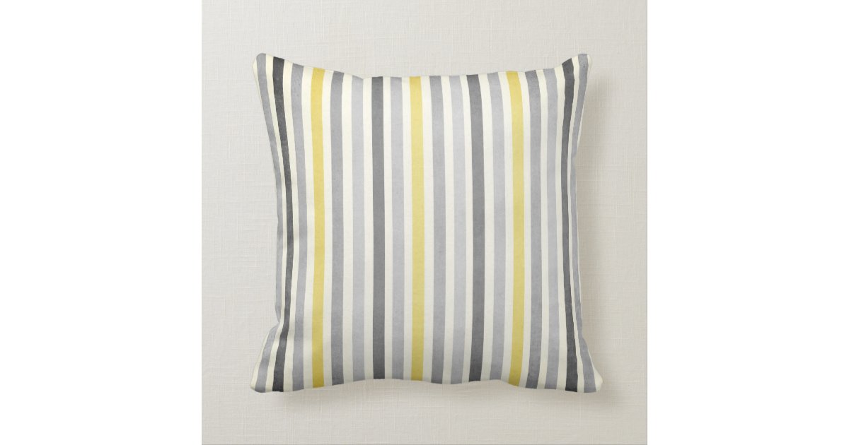 Grey and Yellow Stripes Throw Pillow Zazzle