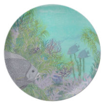 Grey Angelfish Blue Ocean Dinner Plate