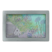 Grey Angelfish Blue Ocean Rectangular Belt Buckles