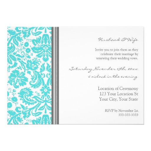 Grey Aqua Photo Wedding Vow Renewal Invitation