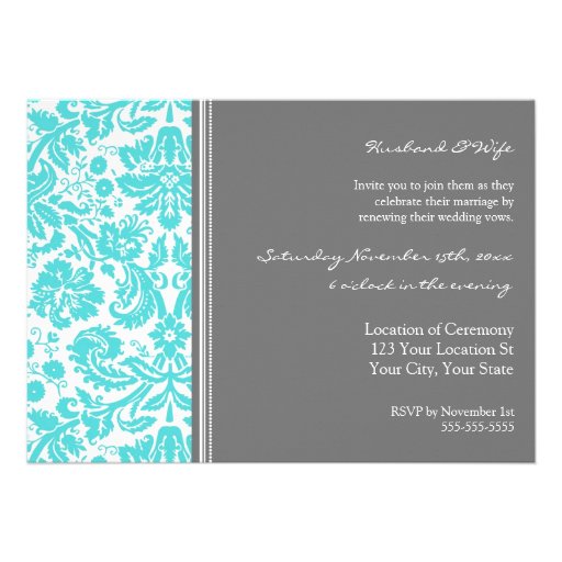 Grey Aqua Photo Wedding Vow Renewal Invitation