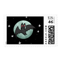 Grey bat flying across silver moon stamps
