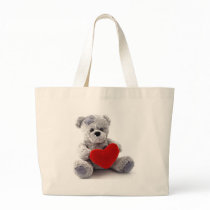 Grey Bear With Heart Canvas Bag