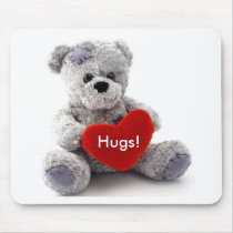 Grey Bear With Heart Mouse Pad