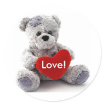 Grey Bear With Heart Round Stickers