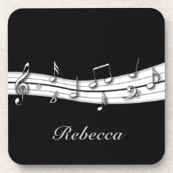 Grey black and white musical notes score drink coaster